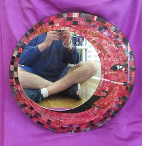 NWT Handmade in Indonesia 17.5" Round Mosaic Tile WALL MIRROR Man in the Moon - Picture 1 of 10