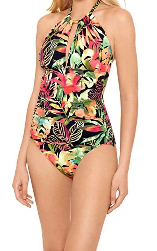 Lauren Ralph Lauren Midnight Tropical High Neck One-Piece Tummy Control (6)