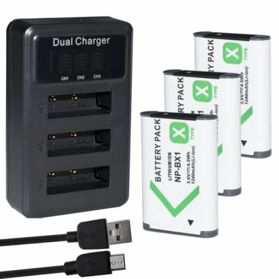 3x Batteria + Caricatore LED USB per Sony NP-BX1 X-Series Sony Vlog Camera ZV-1 ZV1