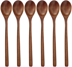 Wooden Spoons, 6 Pieces 9 Inch Wood Soup Spoons for Eating Mixing Stirring, Long - Picture 1 of 12