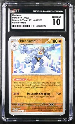 CGC Graded 10 Gem Mint Machamp 068/165 151 Reverse Holo Rare Pokemon Card MEW EN - Image 1 of 2