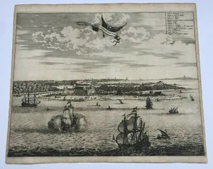 BRAZIL  BAY TODOS OS SANTOS 1673 Arnold MONTANUS LARGE ANTIQUE VIEW 17TH CENTURY - Picture 1 of 8