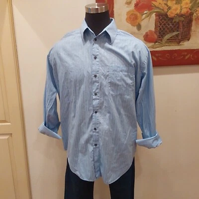Claiborne Men's Blue & White Striped Long Sleeve Dress Shirt Sz XXL, French Cuff - Image 1 of 4