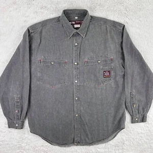 Vintage Denim Shirt Men’s XL Gray Ping Pong Long Sleeve Pearl Snap Pockets Y2K - Picture 1 of 18