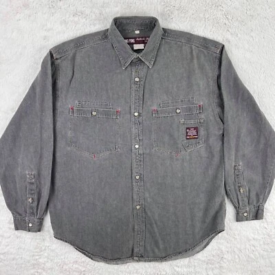 Vintage Denim Shirt Men’s XL Gray Ping Pong Long Sleeve Pearl Snap Pockets Y2K - Image 1 of 4