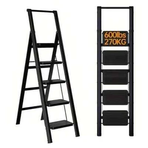 5 Step Ladder, Reach 5.28 ft. Folding Step Stool with Wide Anti-Slip Pedal, Mult - Picture 1 of 5