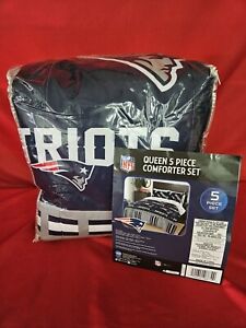 New England Patriots NFL 5 Piece Queen Comforter Bedding Set Blue/Silver/Red NEW