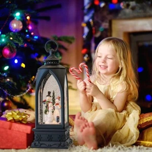 12” Christmas Snow Globe Lantern Snowman with Music & Timer USB LinedBattery - Picture 1 of 5