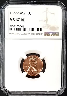 1966 SMS Lincoln Cent graded MS 67 RD by NGC! - Image 1 of 4