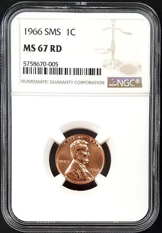 1966 SMS Lincoln Cent graded MS 67 RD by NGC! Cover