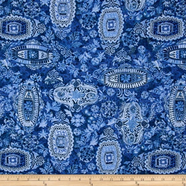 BTY TC Studio JAKARTA DAMASK Navy Print 100% Cotton Quilt Fabric by Yard - Image 1 of 1