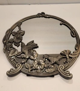 Vintage Andrea by Sadek Desk Mirror Hummingbirds Trumpet Vine Brass Frame 10" - Picture 1 of 4