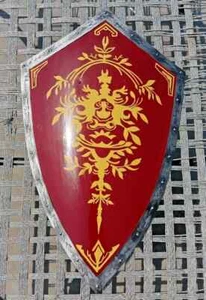 Medieval Knight Shield 28" Iron Red Lion Crest – Wall Decorative & LARP Shield - Picture 1 of 7