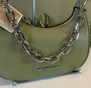 MICHAEL KORS CORA MINI XS CROSSBODY POUCHETTE BAG SHOULDER MK SAGE GREEN LEATHER - Picture 1 of 16