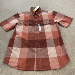 Camisa Carhartt Para Hombres Mediana Roja a Cuadros Resistente Flexible Manga Corta Botón Ropa de Trabajo - Imagen 1 de 11