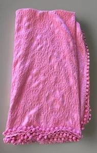 Vintage Pom Pom Fringe Edge Full Size Textured Bedspread Bubblegum Pink 94 X 112 - Picture 1 of 23