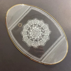 Vtg Glass Oval Serving Vanity Tray Chance Bros Filigree Lace Gilded Gold Bent - Picture 1 of 5