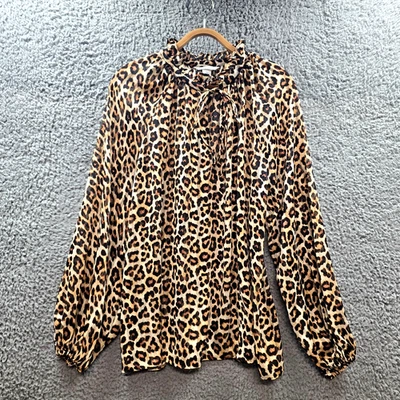 Blusa Top Mujer H&M Talla XL Beige Marrón Negro Estampado Animal Transparente Manga Larga Foto 1 de 4