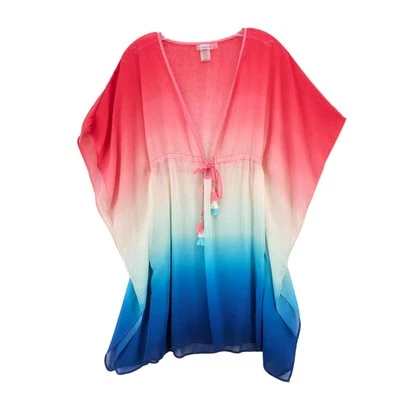 BLEU ROD BEATTIE Caftan Cover Up Ombre Leve Azul Vermelho Excelente Estado Usado Tamanho Pequeno - Imagem 1 de 4