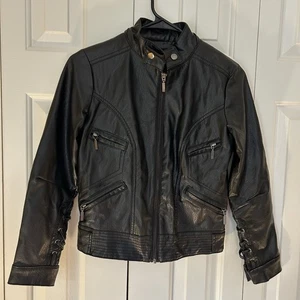 New York Yoki Faux Leather Jacket Girl’s Sz M (8-10) Black - Picture 1 of 11