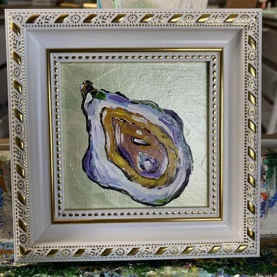 Ostra, naturaleza muerta, pintura acrílica original sobre panel de lienzo, 4/4 enmarcado Foto 1 de 4
