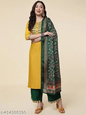 Conjunto de pantalón Kurta y dupatta Indian Bollywood para mujer bordado línea A | Envío gratuito Foto 1 de 4