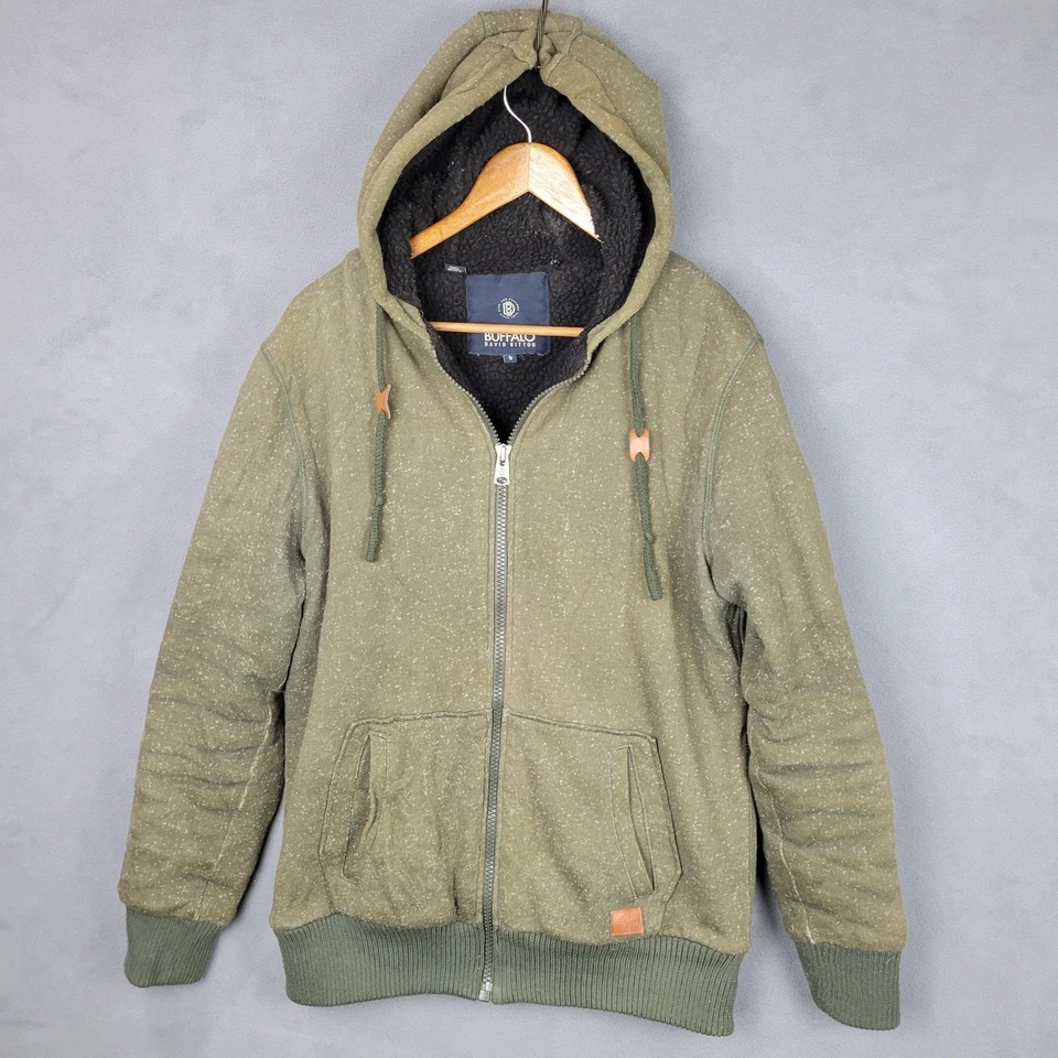 Sudadera con Capucha Buffalo David Bitton Para Hombre Grande Verde Oliva Sherpa Forrada de Vellón Cremallera Completa Foto 1 de 4
