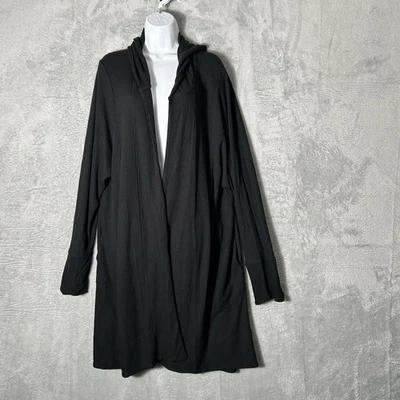 Athleta Harmony Pose Wrap Womens Size 3X Black Ribbed Open Hooded Stretch Long - Image 1 of 4