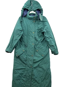 LL Bean Vintage Full Length Parka Quilted Coat Womens XL Green Hooded Winter - Picture 1 of 11