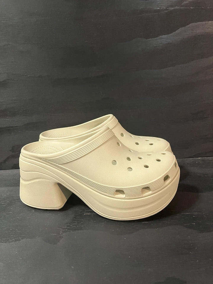Zuecos Crocs Siren Mujer’s Talla 12 Hombre’s 10 Plataforma Tacones Beige Foto 1 de 4