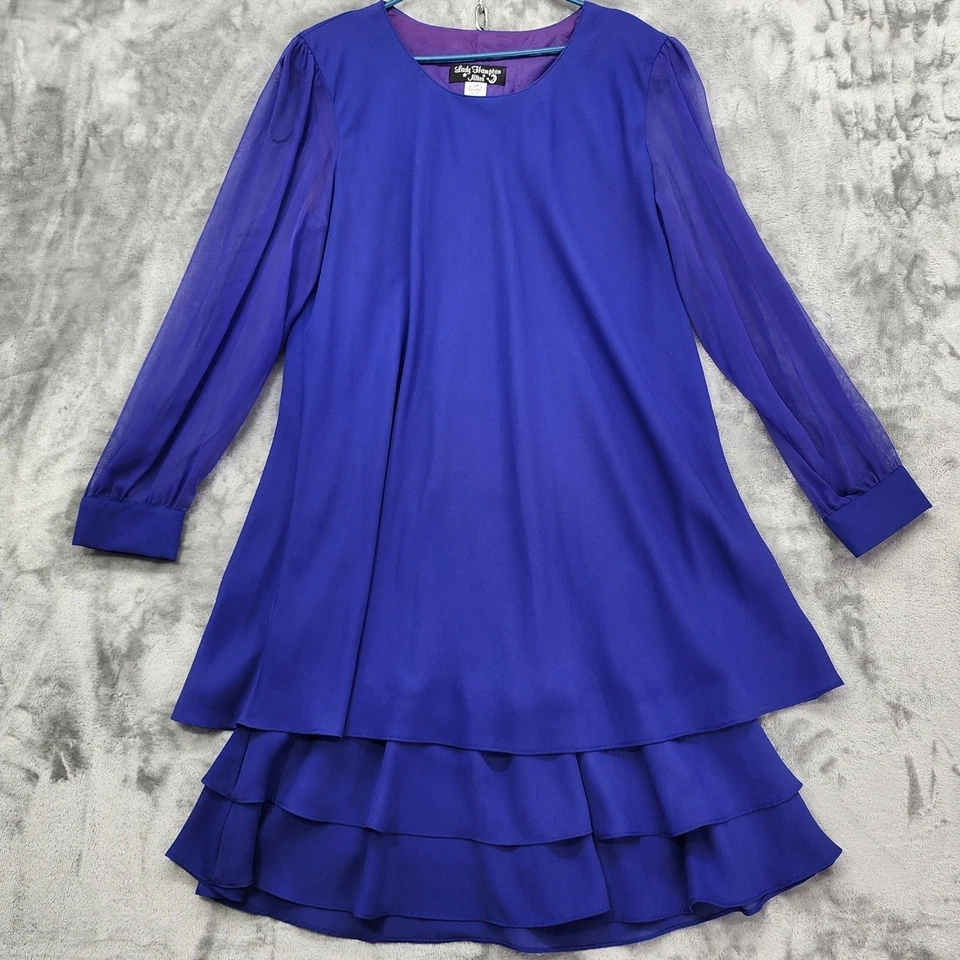 Vestido vintage de dama Hampton Nites para mujer 20 azul manga larga volantes dobladillo gasa Foto 1 de 4