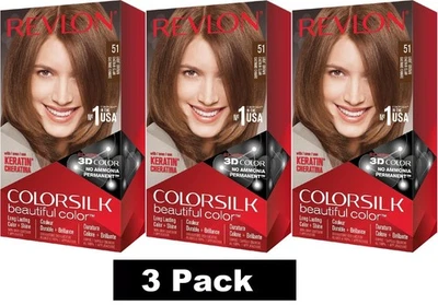 3 x Revlon Colorsilk 3D Permanent Hair Colour 51 Light Brown Brand New - Bild 1 von 4