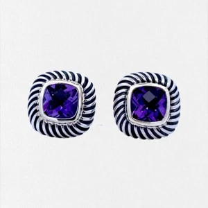 David Yurman Cable Amethyst Earrings Silver & 14K Yellow Gold - Picture 1 of 4