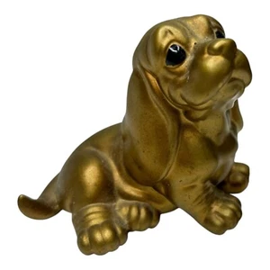 Vintage Norcrest Gold Basset Hound Puppy Dog Figurine A224 Beagle HTF - Picture 1 of 11