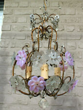 Vintage french 1970 Maison bagues style pendant lamp chandelier murano flowers 
