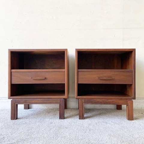 Mid Century Modern Wooden Nightstands - Pair Cover