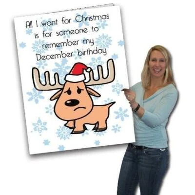 Tarjeta de cumpleaños de Navidad gigante con diseño de stock de 3' - Recuerda mi cumpleaños de diciembre Foto 1 de 3