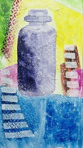 Acrylic Painting On Textured Canvas Whimsical Jar #2 10” X 20” Best Offer - Picture 1 of 1
