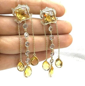Diamante Natural 20CT Citrino Blanco Zafiro 14Kt Oro Amarillo Oreja Meaniful De - Imagen 1 de 8