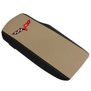 Corvette C6 Embroidered Console Lid Ebony/Cashmere W/Red Cross Flag Logo 2005-13 - Picture 1 of 9