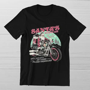 SANTA'S MIDNIGHT RIDE Biker T-Shirt Christmas Motorcycle on Ring Spun Cotton Tee - Bild 1 von 5