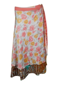 Boho Chic VINTAGE Reversible Wrap Skirt 2 Layer Magic Sari Wrap Around Skirts