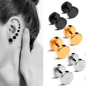 2pc Surgical Steel Dot Stud Earrings Flat Round Disc Studs Jewelry for Men Women - Picture 1 of 11