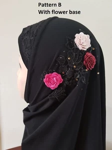 Pull on Instant Fancy three Flowers Hijab Head wear Muslim one piece for girls - Picture 1 of 15