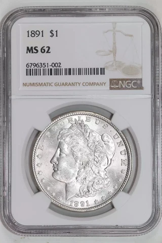 1891 MORGAN DOLLAR NGC MS62 Cover
