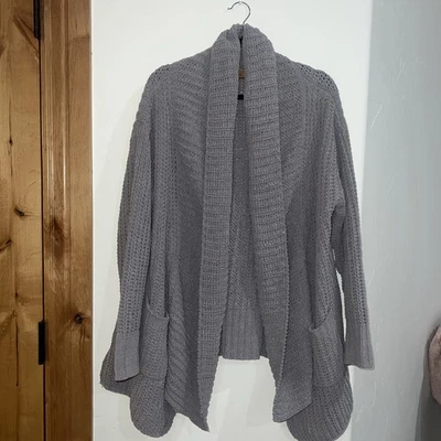 POL 纯灰色 CHENILLE 粗针织口袋垂褶开襟毛衣开衫 M — 第 1/4 张图片