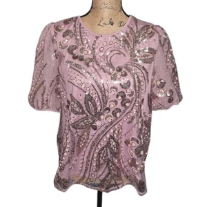 Nuevo Top Para Mujer Adrianna Papell Elegante Rosa Lentejuelas Adornado Talla Mediana - Imagen 1 de 11