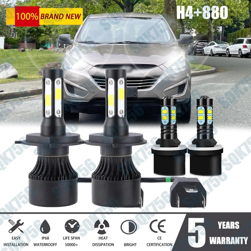 Para Hyundai Tucson 2010-2013 4x Combo 9003 H4 880 Faros LED Faros Antiniebla Bombillas Foto 1 de 4