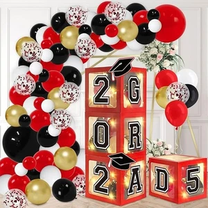 Graduation Decoration, Set of 4 Red Grad Balloon Boxes w 139pcs Balloons - Picture 1 of 6