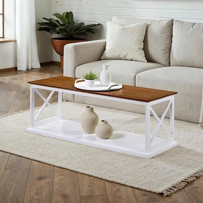 Mesa de centro Convenience Concepts 47 pulgadas L con estante rectangular madera a la deriva/blanco Foto 1 de 4
